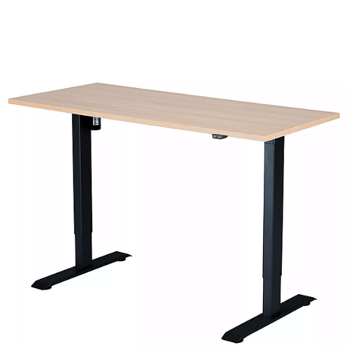 Höhenverstellbarer Tisch 1180x600x18 mm, Tischplatte Eiche Sorano hell, 2-Segment-Tischbeine schwarz