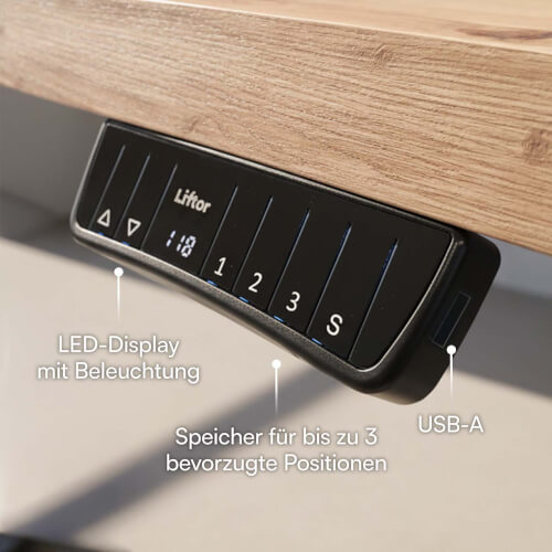 Bedienfeld mit Memory-Funktion beim höhenverstellbaren Schreibtisch Liftor