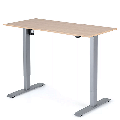 Höhenverstellbarer Tisch 1180x600x18 mm, Tischplatte Eiche Sorano hell, 2-Segment-Tischgestell grau