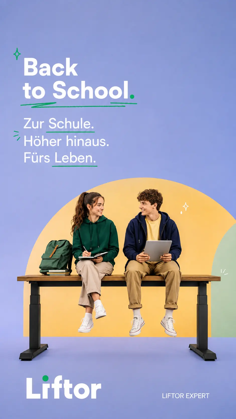 Tragf&auml;higkeit des Liftor Expert &mdash; zwei Teenager sitzen auf der Tischplatte